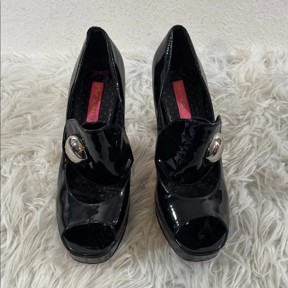 BETSEY JOHNSON Vintage Pin Up Style Black Open Toe Heel Size 9 - Picture 2 of 13